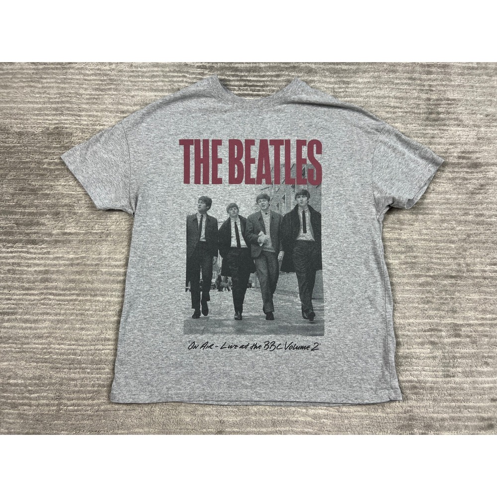 The Beatles T-Shirt Mens L Grey On Air Live at the BBC Graphic Band Tee Music